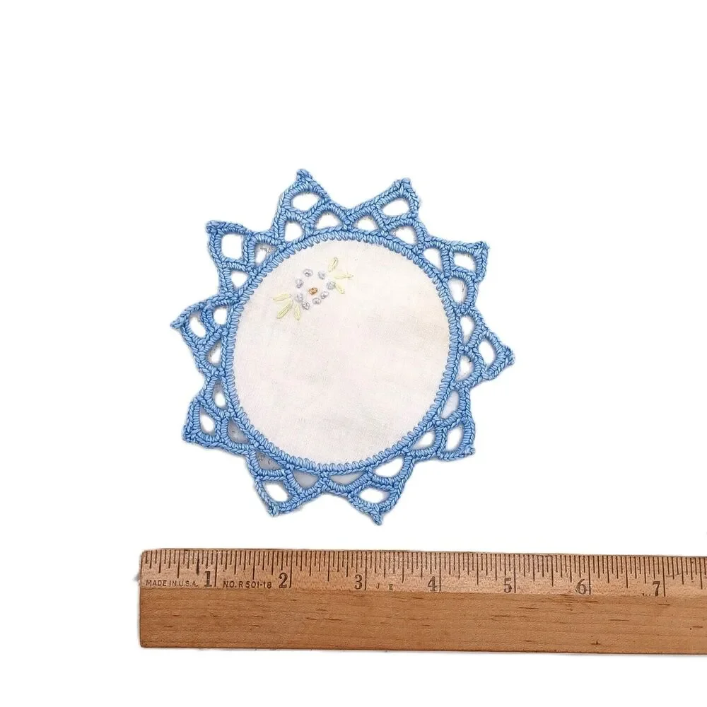 12 PCS Doilies Crochet Round Lace Blue Handmade Table Placemat Cotton Coasters